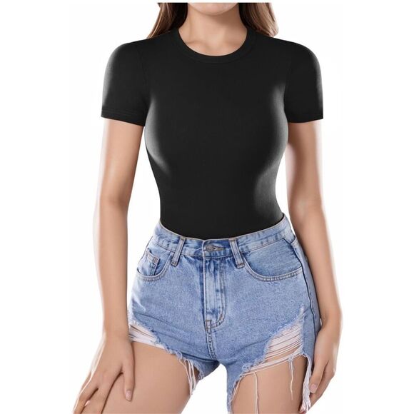 NEW MANGOPOP Round Neck Short Sleeve Bodysuit XS - Picture 2 of 6